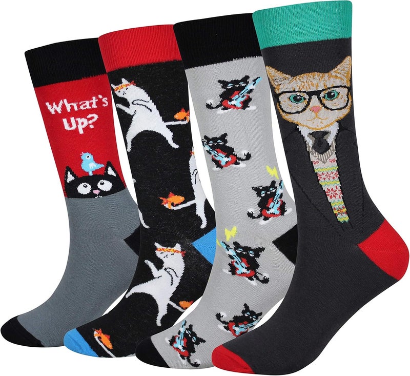 Cansok Men's 2/4 Packs Fun Crazy Novelty Dress Crew Socks - Image 1